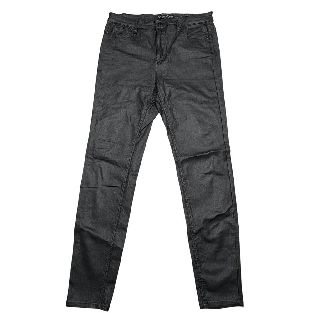 Stradivarius Women's Size 10  Black Coated Denim Jeans Pants Viscose